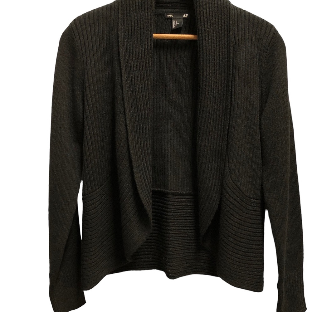 H&M Basic, Black Knit Cardigan Sweater, Sz Med